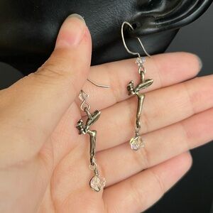 Sterling silver Tinkerbell crystal dangling earrings